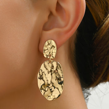 Long Geometric Hammered Texture Ear Clips