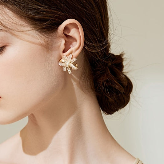 Golden Zirconia Snowflake Earrings