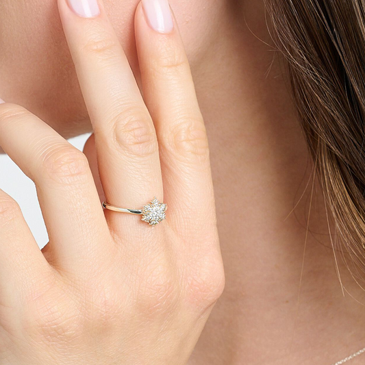 Gold-Plated Snowflake Zircon Ring