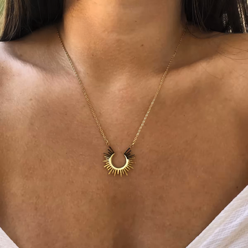Gold-Plated Geometric Pendant Necklace – Stainless Steel Half-Circle Spike Choker