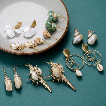 Elegant Gold Starfish & Shell Pearl Dangle Earrings