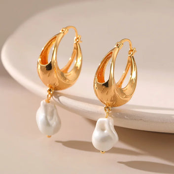 Gold-Plated Baroque Freshwater Pearl Dangle Earrings