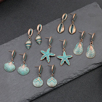 Vintage Starfish & Shell Dangle Earrings