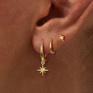 3-Piece 18K Gold Plated Star Drop Earrings Set