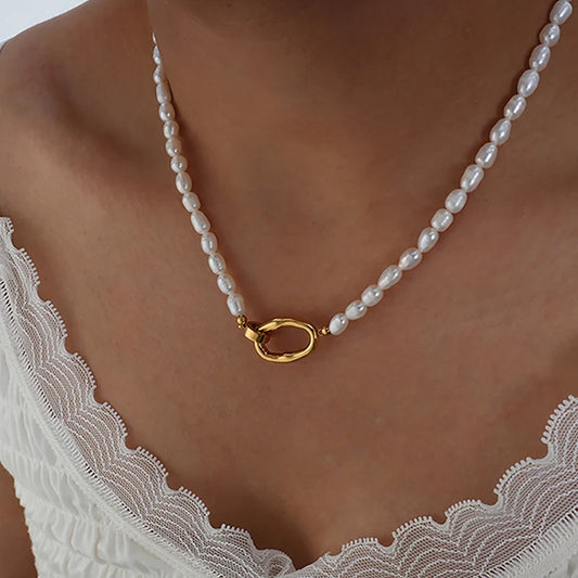 Freshwater Pearl Necklace & Bracelet Set – 316L Stainless Steel Elegant Jewelry for Women