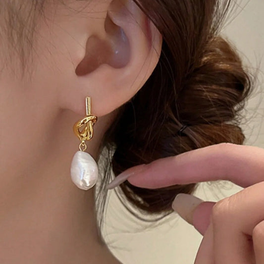 Knotted Faux Pearl Dangle Earrings – Vintage Baroque Pearl Drop Earrings