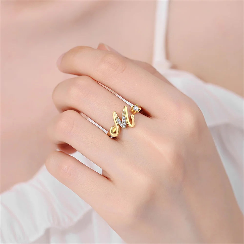 Shiny Crystal A-Z Initial Ring