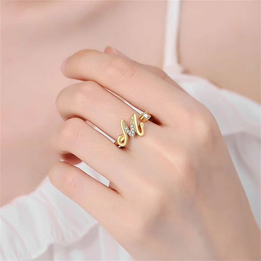 Shiny Crystal A-Z Initial Ring