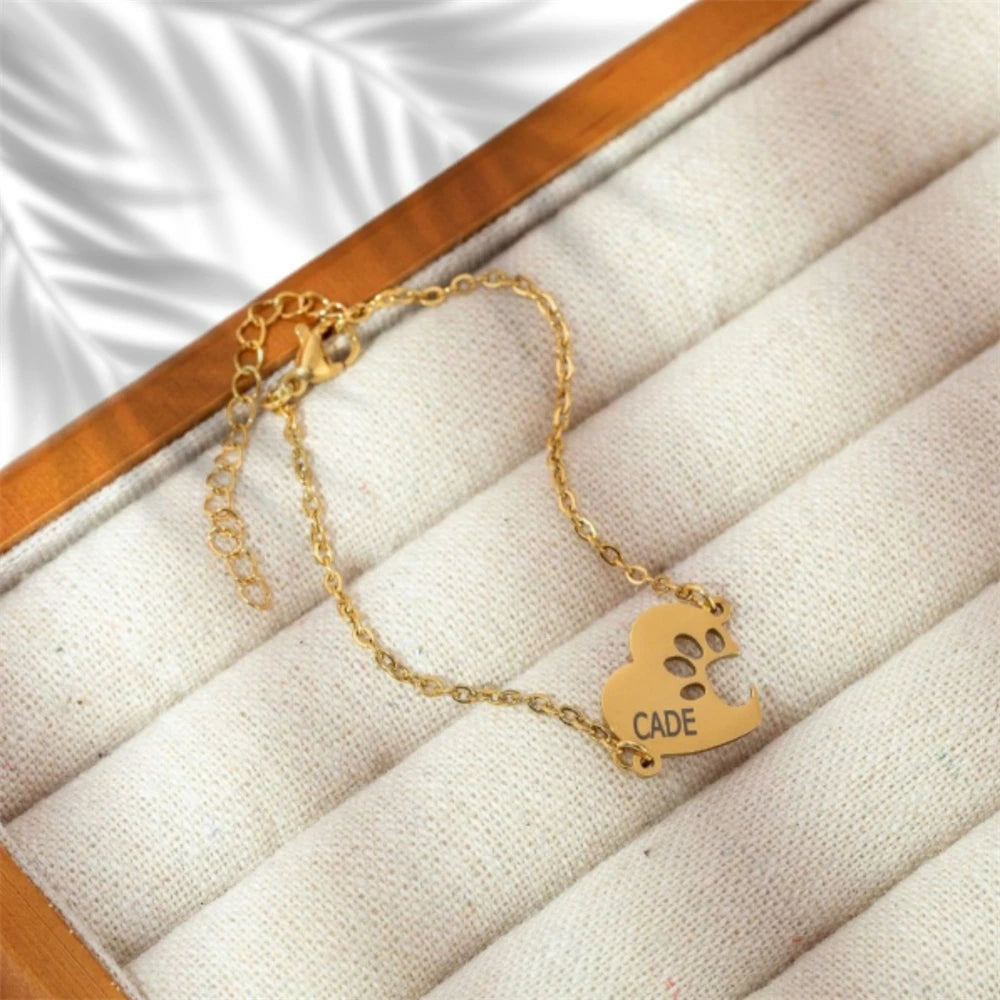 Personalized Paw Print Heart Bracelet