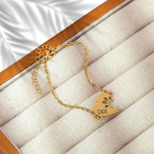 Personalized Paw Print Heart Bracelet