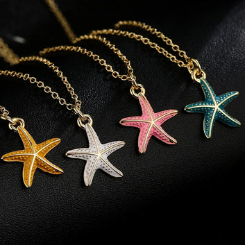 Boho Enamel Starfish Pendant Necklace