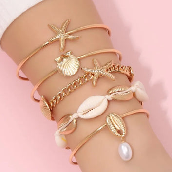 Luxury Starfish & Shell Pendant Bracelet Set