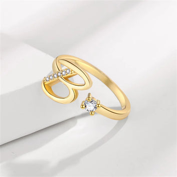 Shiny Crystal A-Z Initial Ring