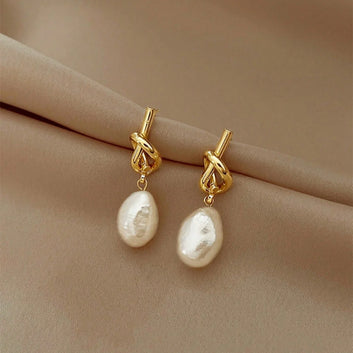 Knotted Faux Pearl Dangle Earrings – Vintage Baroque Pearl Drop Earrings