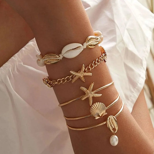 Luxury Starfish & Shell Pendant Bracelet Set