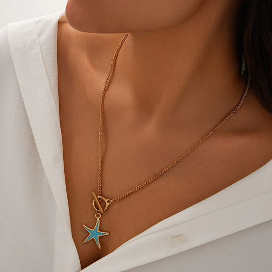 Boho Enamel Starfish Pendant Necklace