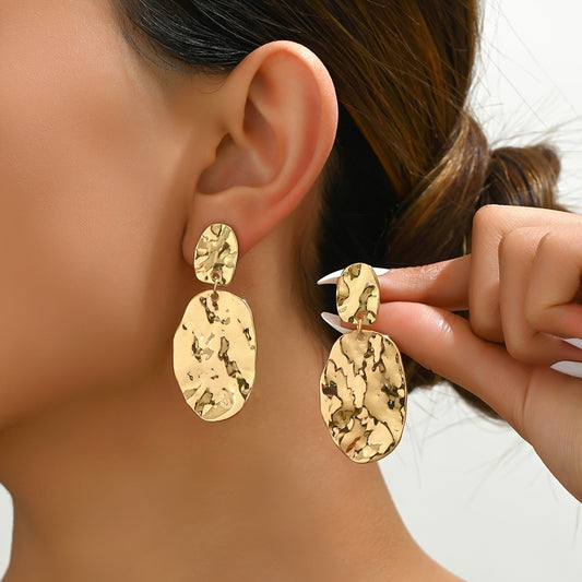 Long Geometric Hammered Texture Ear Clips